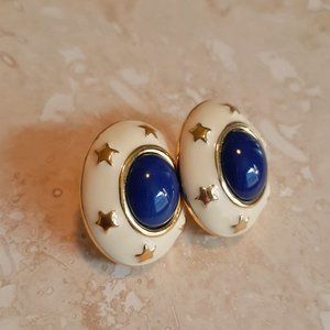 VTG Monet Enamel Star Dome Pierced Earrings